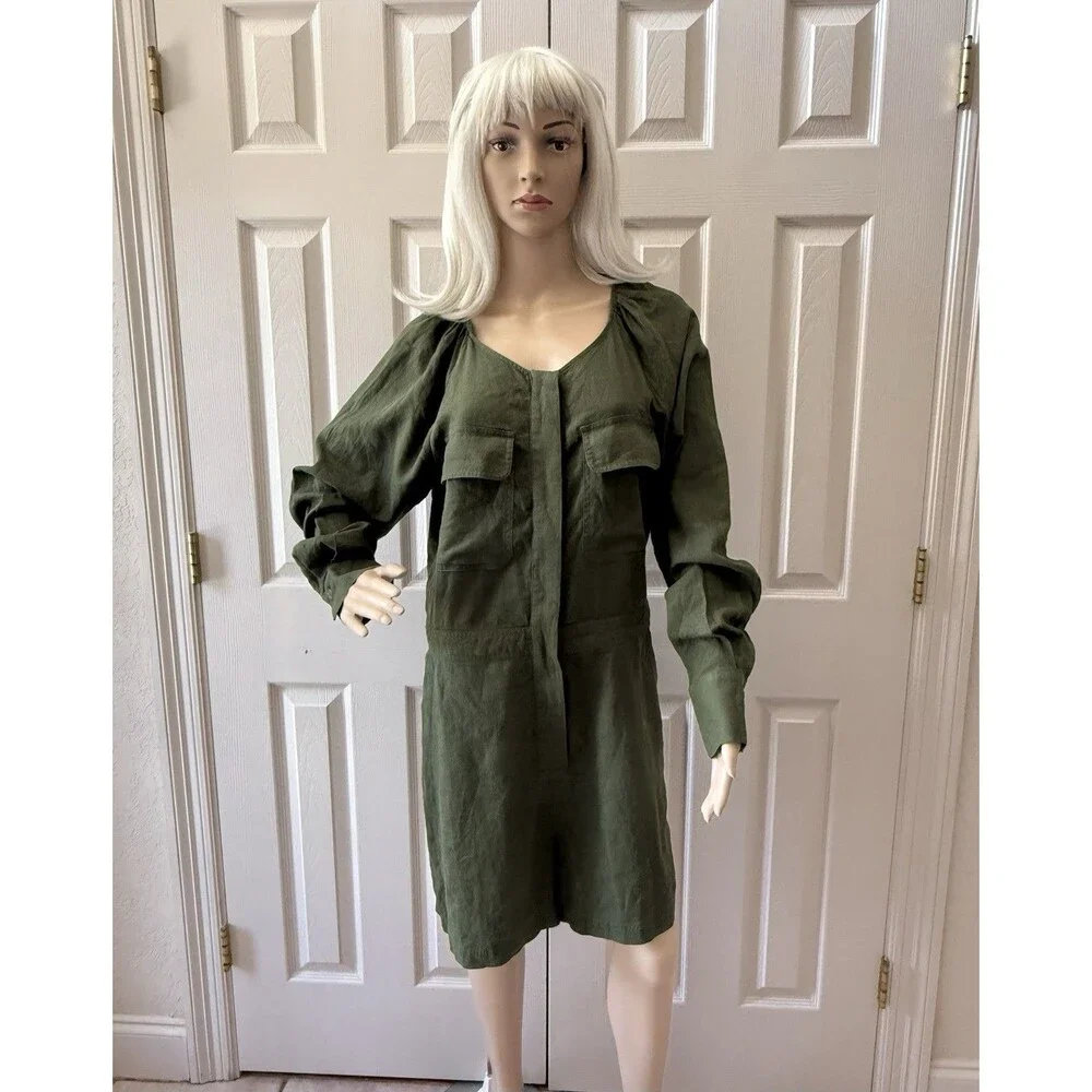 Banana Republic Linen Blend Utility Blend Romper In Treegrove Green Sz L New
